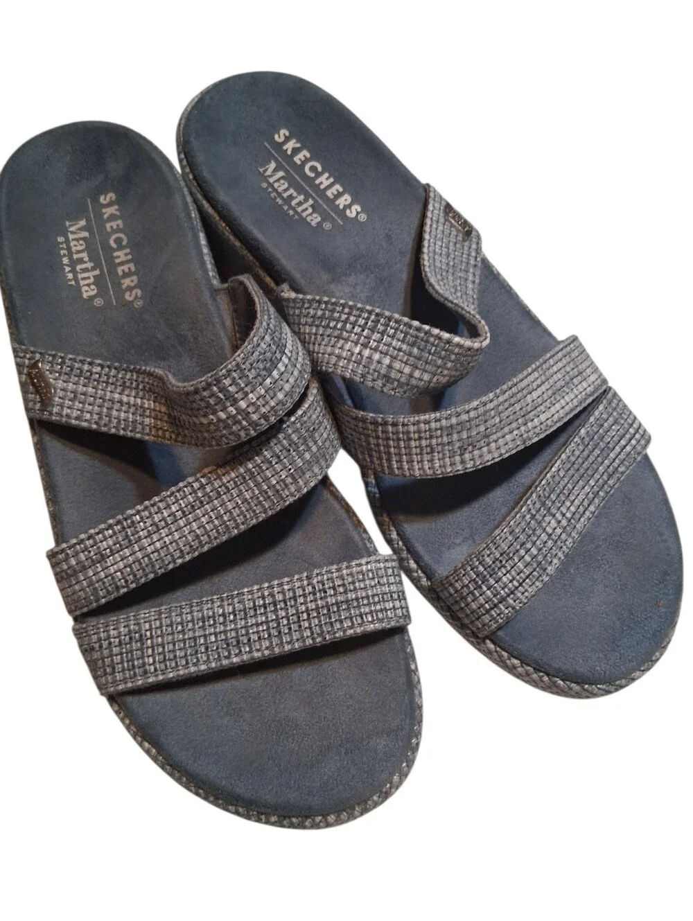 Skechers x Martha Stewart Grey Woven Strappy Wedge Sandals Women’s Size 9